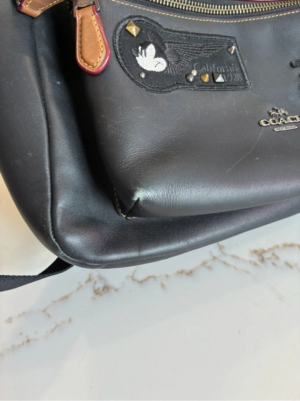Coach x Disney Black Leather Backpack with Mickey Appliqué